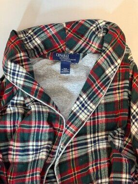 Vintage Ralph Lauren Polo Bathrobe Sleep Wear Bath Robe Small Red Blue Plaid
